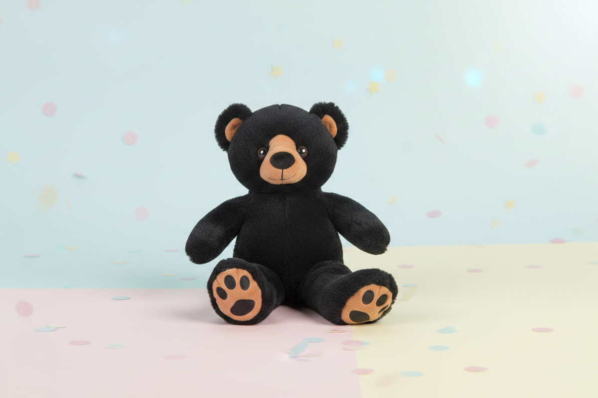 Black Bear Plush Soft Pastel Background