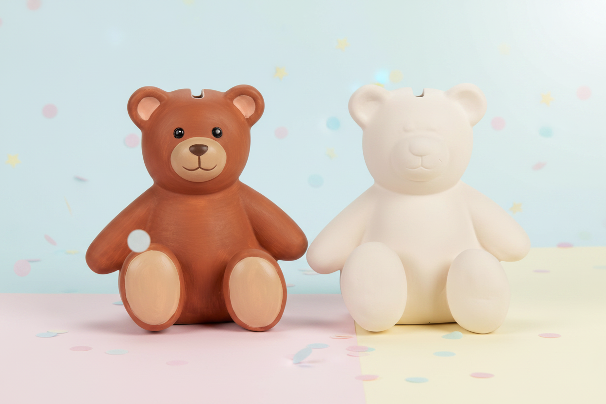 Ceramic Bear Coin Banks Soft Pastel Background