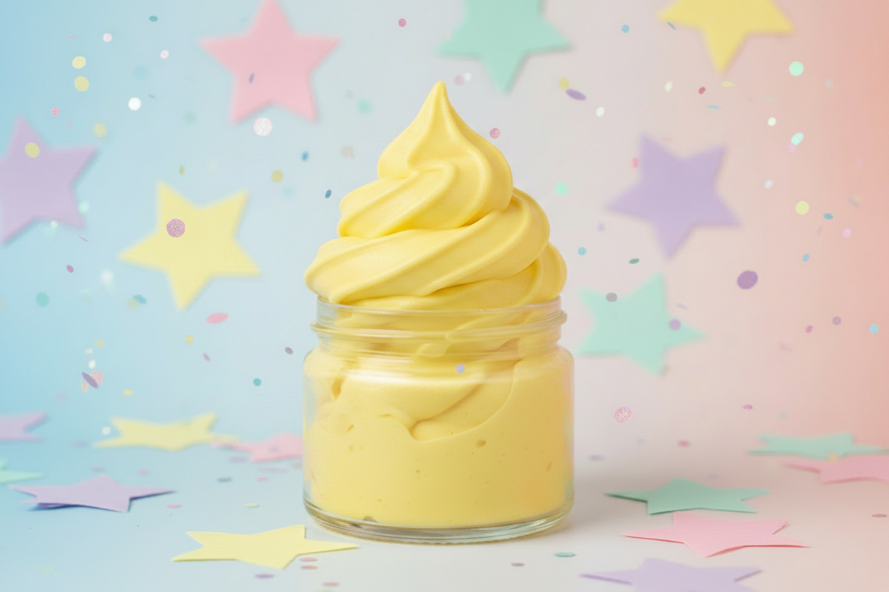 Yellow slime swirl with kid-friendly background