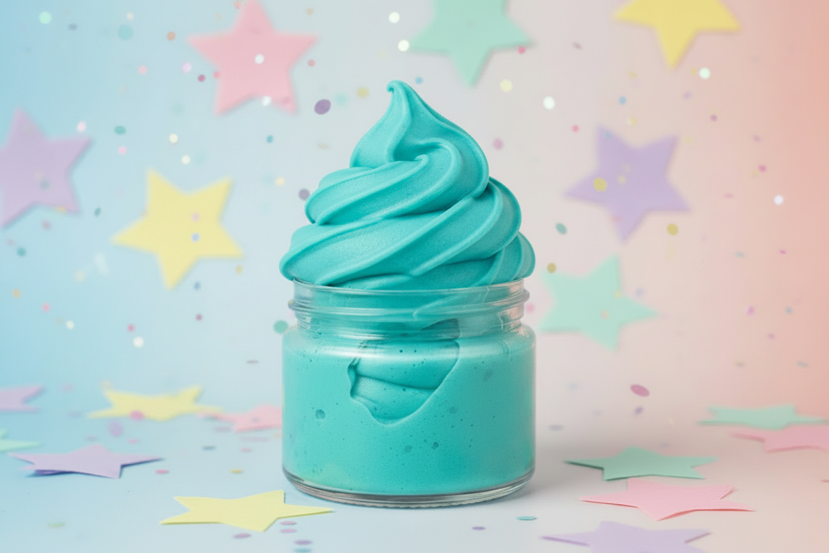 Teal slime swirl with kid-friendly background
