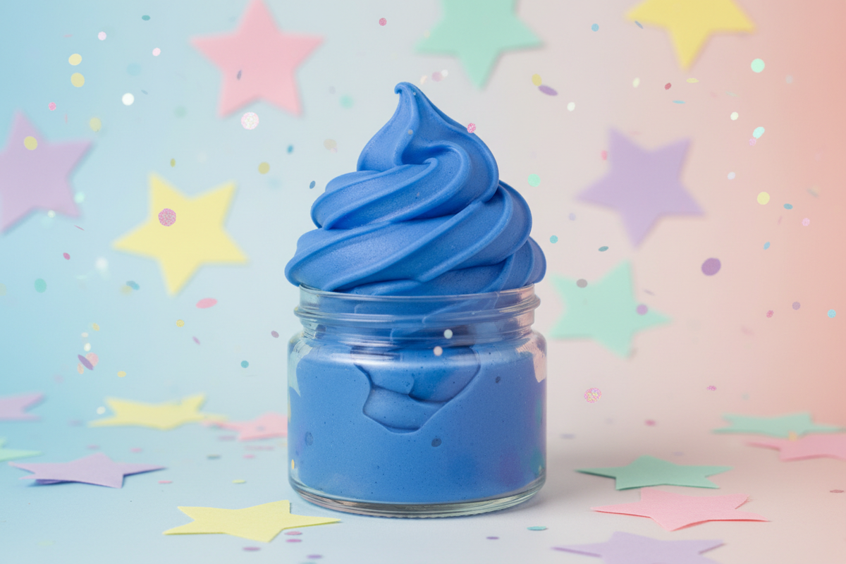 Blue slime swirl with kid-friendly background